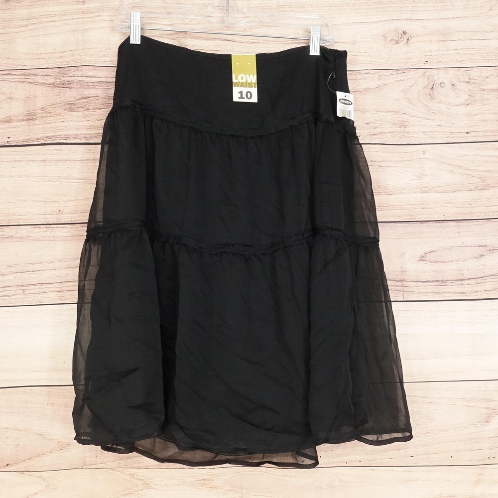 New! Old Navy Skirt Womens 10 Black Peasant Knee Length Lined Chiffon Low Waist